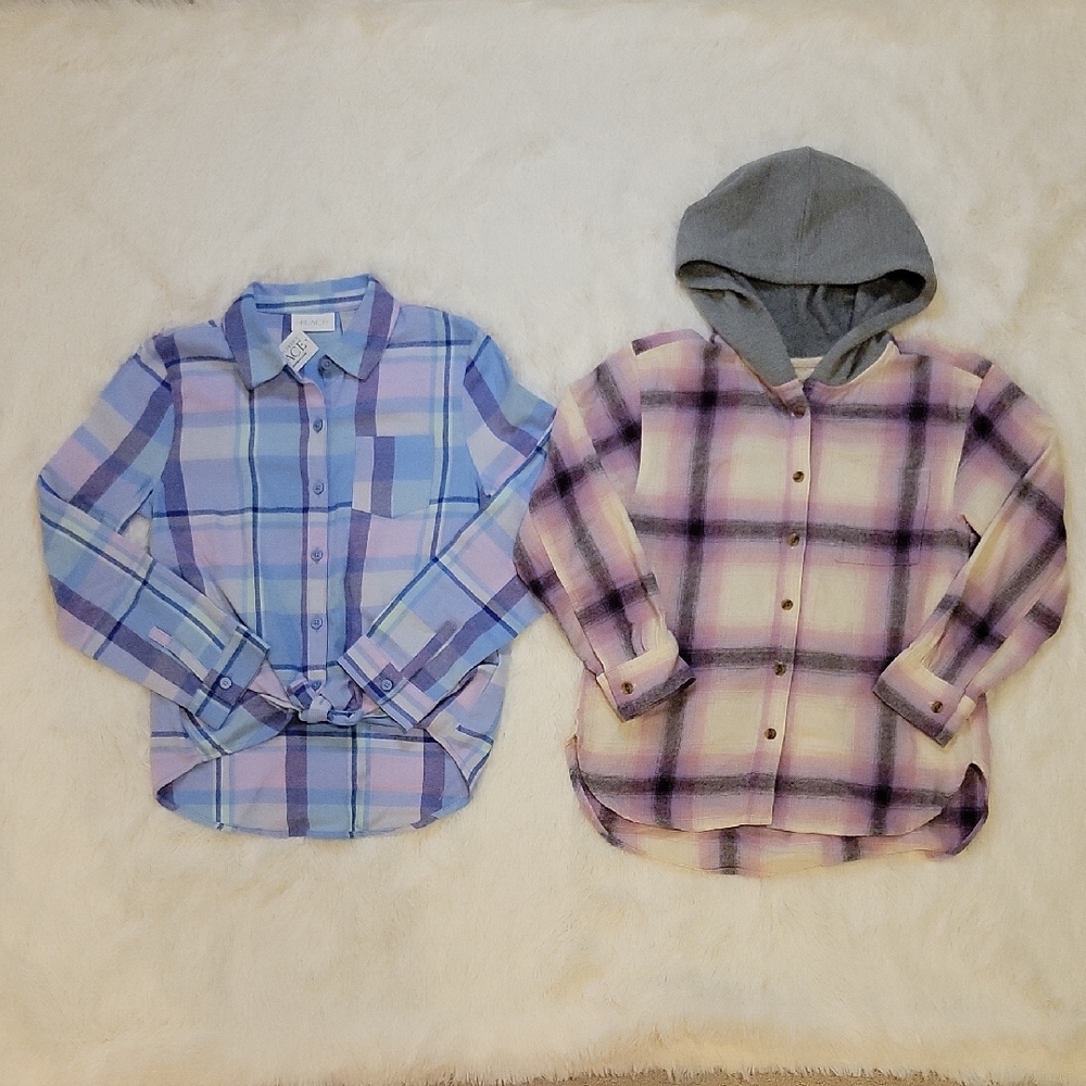 Children's Place/Old Navy Flannel Shirts Purple, Blue Girls  Size 10-12